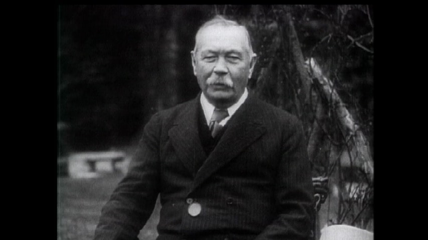 Screen shot for “British Movietone: The Passing of Sir Arthur Conan Doyle”